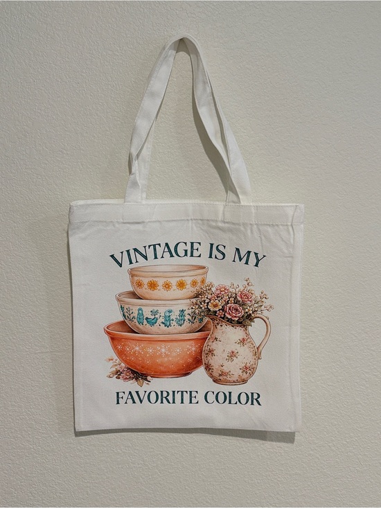The Golden Goat Co Handbags - Handmade Canvas Tote Bag with Vintage Is My Favorite Color Graphic - White